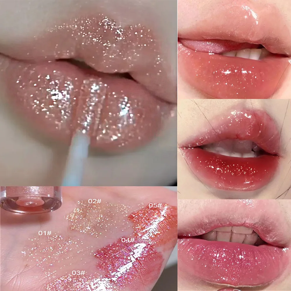 Diamond Shimmer Glitter Lip Gloss 5 สีประกาย Glitter Liquid โปร่งใสลิปสติก Pearl Lip Gloss เซ็กซี่ Pouty Lip Make Up