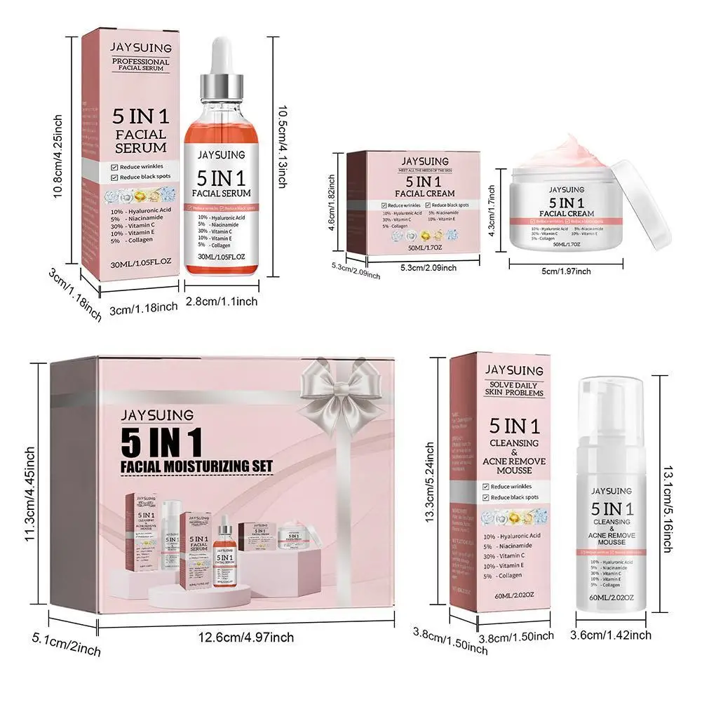 Suero facial 5 en 1 para el cuidado de la piel, crema facial con ácido hialurónico, hidratante, blanqueador, antiarrugas, envejecimiento, VC, decoloración, manchas, reducción de poros