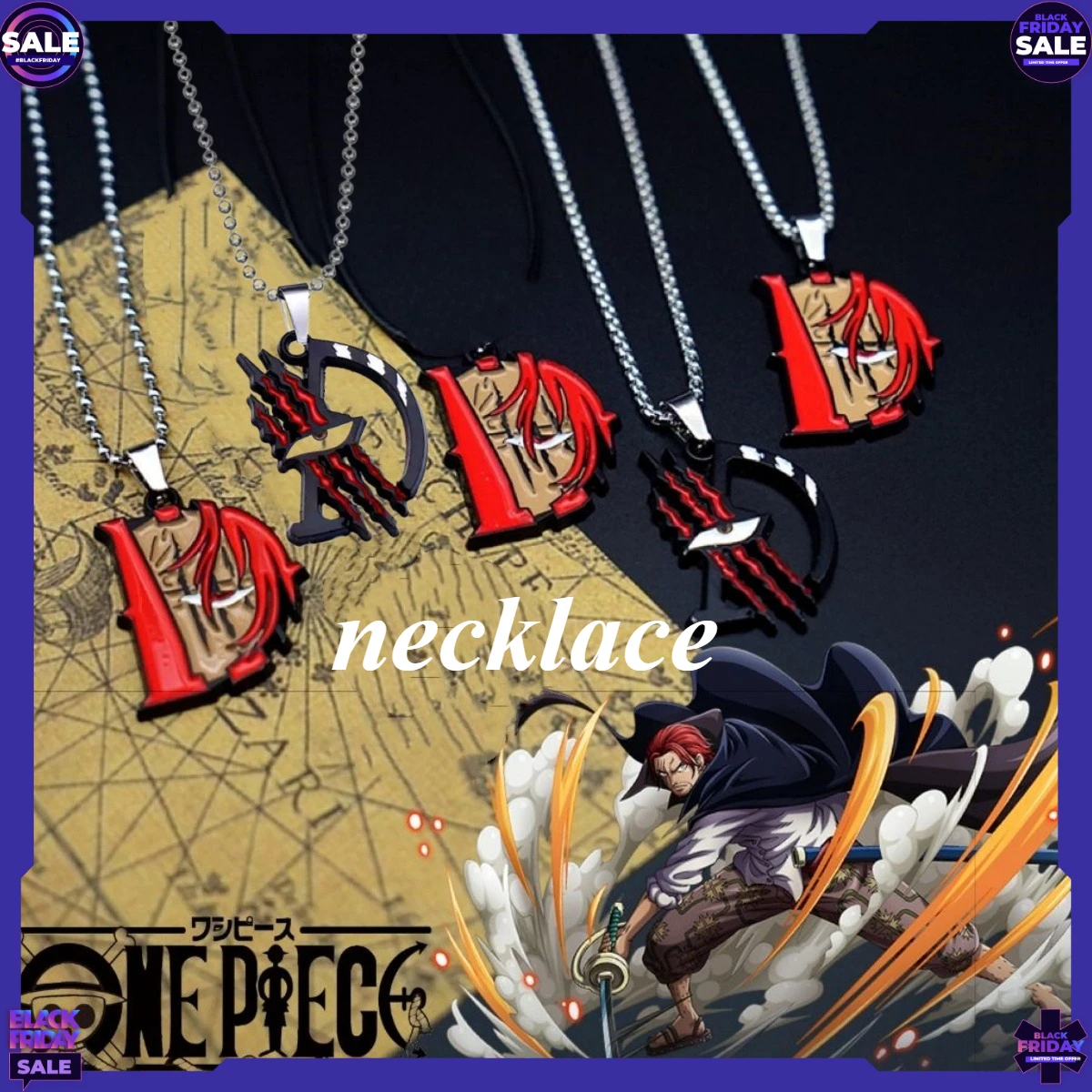

Аниме-аксессуары One Piece: кулон с Луффи и Шанксом, модные универсальные украшения для пар, подарок на день рождения, оптом