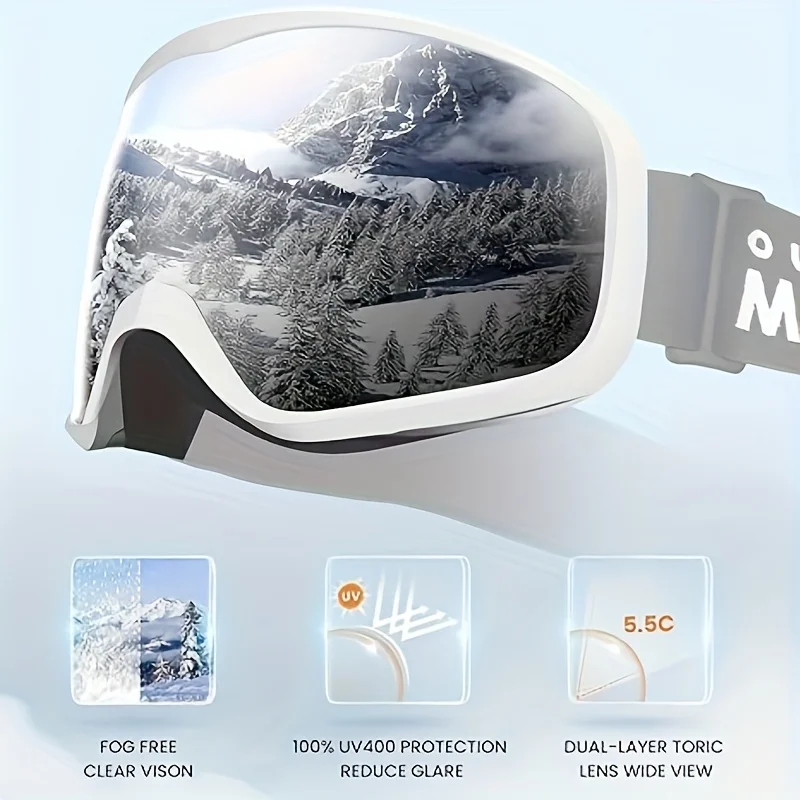 Occhiali da sci OutdoorMaster Owl OTG, occhiali da snowboard da neve per uomo donna gioventù, antiappannamento, protezione UV al 100%
