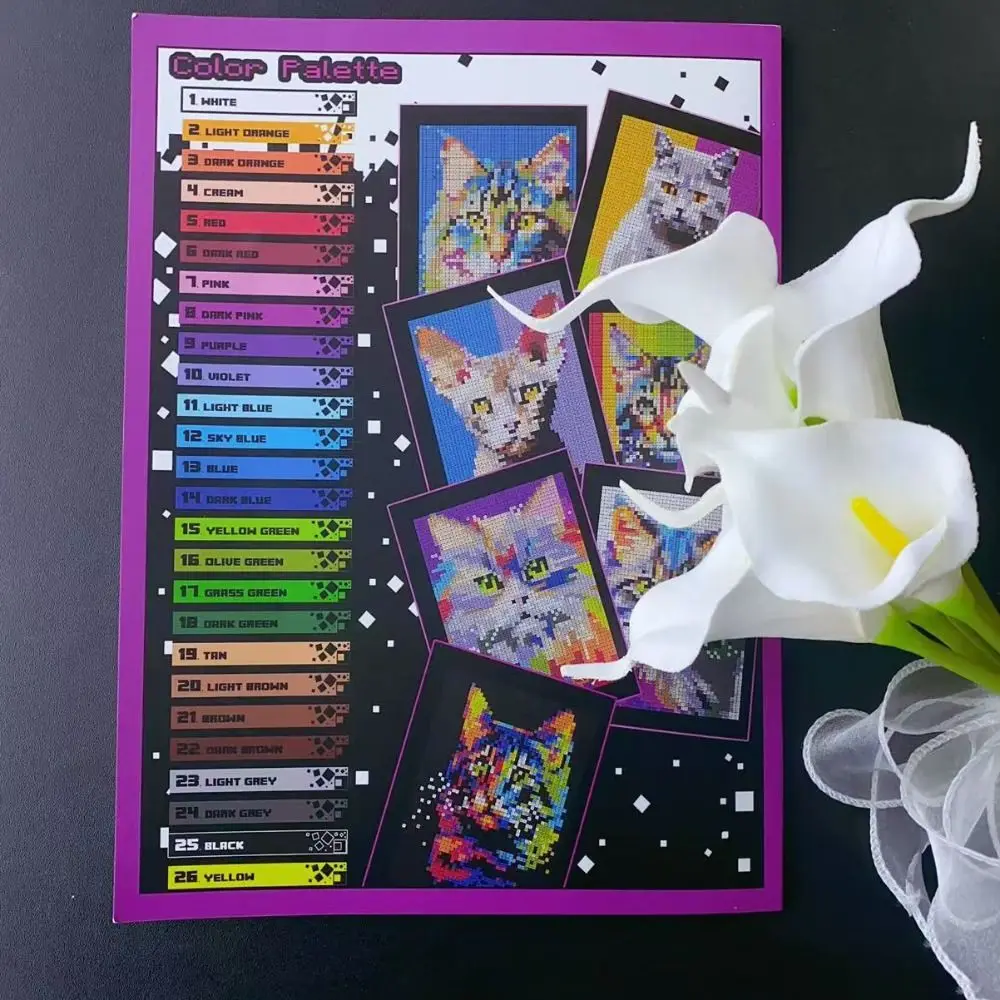 

Mystery Mosaics Pixel Art Coloring Book 4mm 50 Cats Hand Drawn Book Relaxation Colorful Graffiti Painting Book Cat Lovers