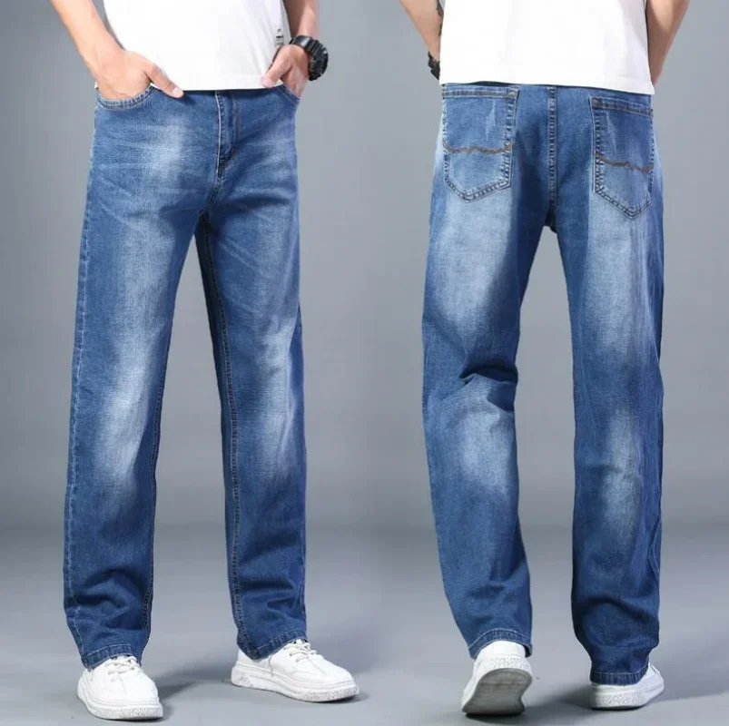 2024 New Men's Stretch Regular Fit Jeans Business Casual Classic Style Fashion Denim Trousers Male Black Blue Gray Pants