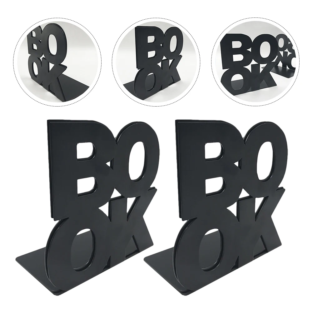 2 PCS Book Stand Metal Bookend Table Top Bookshelf Support Kitchen Bookends Desktop Farmhouse Black Storage Rack Office
