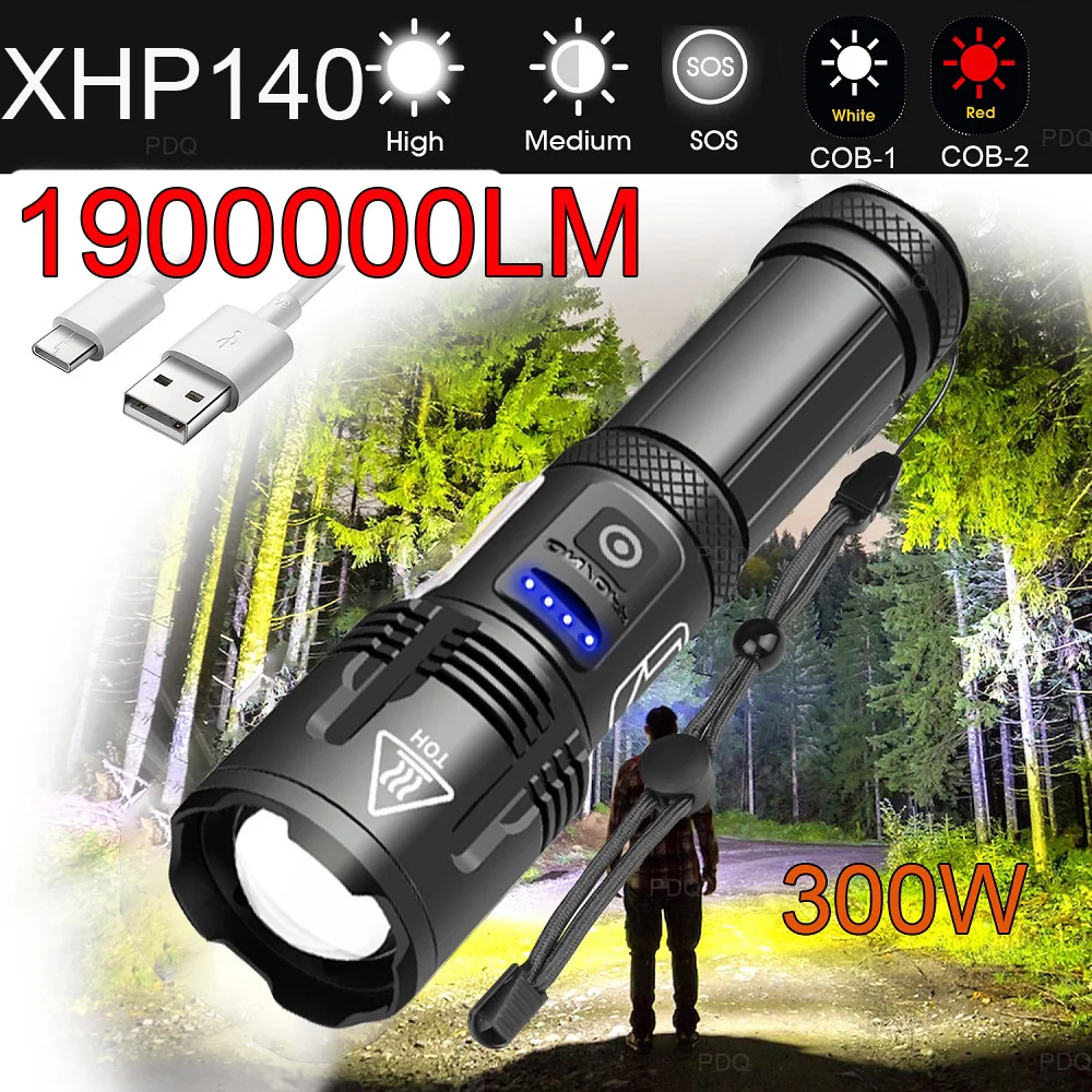 

19000LM XHP140 300W Led Most Powerful Flashlight 18650 XHP50 USB Rechargeable High power Torch light 10000MAh Tactical Lantern