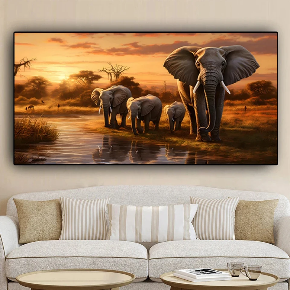 5D Diy Large Size Diamond Painting Sale Sunset African Elephant Square Round Diamond Mosaic Diamond Grams Embroidery Wildlife Wal