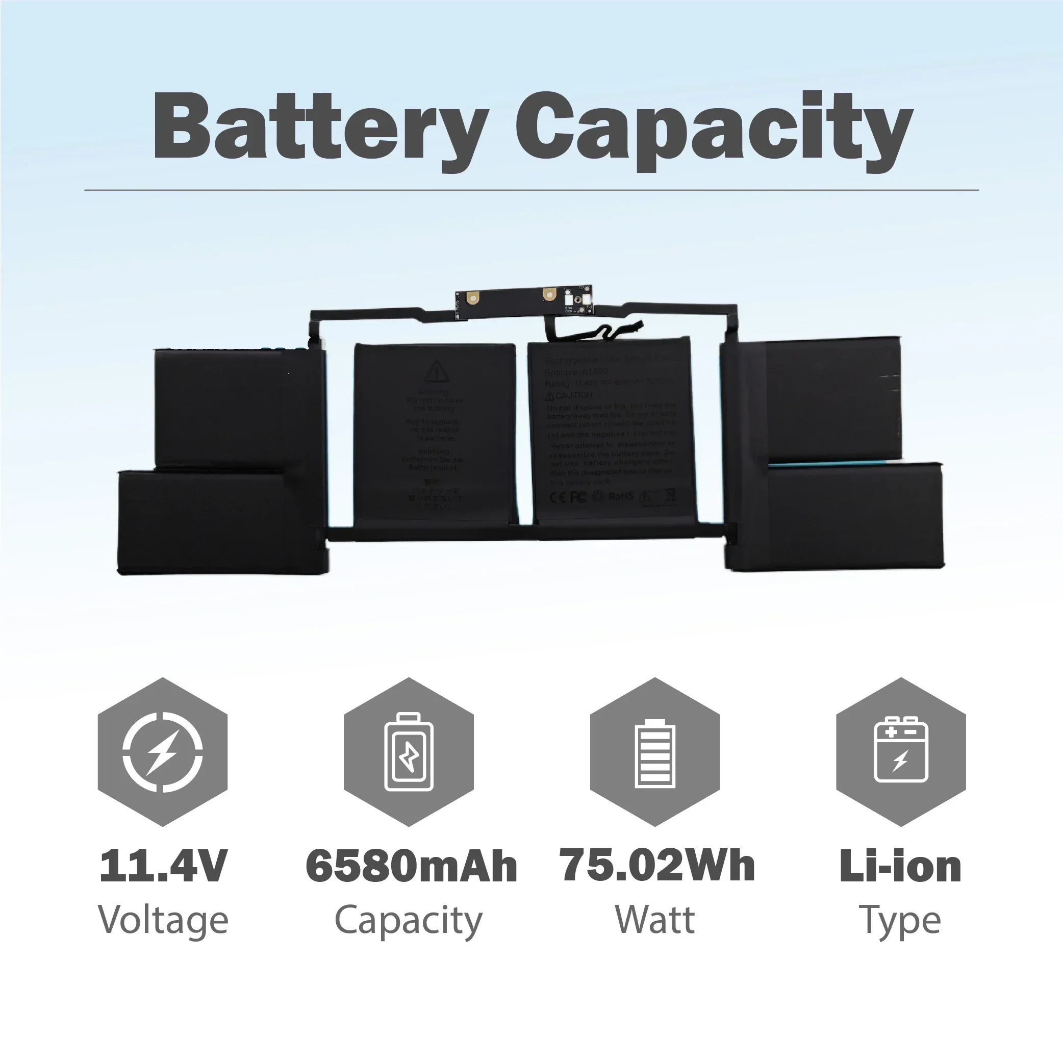 New A1707 A1820 Battery for MacBook Pro 15 Inch 2016 2017 Touch Bar Version Model A1707 EMC 3162 3072 7.6V 6500MAH