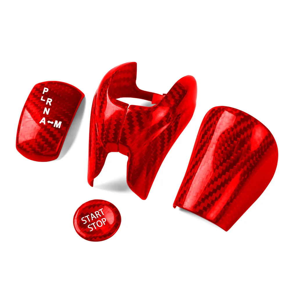 Car Knob Cap Gear Shift Head Trim + Start Stop Button Cover 5pcs For Nissan GTR R35 08-2016 Carbon Fiber Red