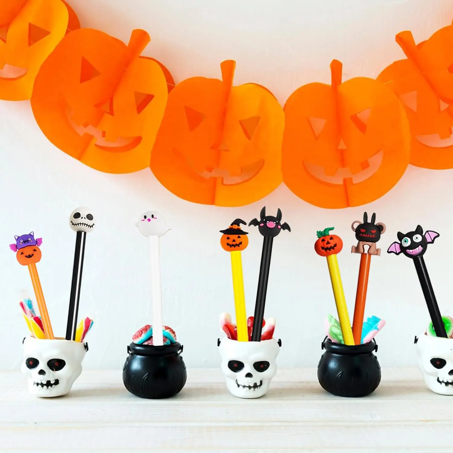 24 قطعة أقلام الهالوين 0.5 مللي متر اليقطين الخفافيش الجمجمة رؤساء هلام القلم أنماط الأسود رولربال السائبة لجميع القديسين اللوازم المكتبية المدرسية #4