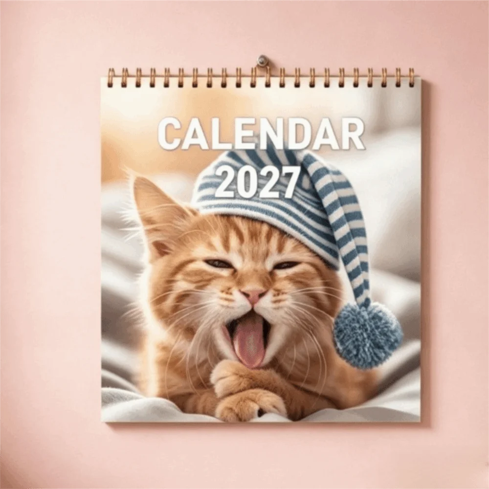 Vivid Spiral Bound Cat Calendar Cat Theme 12 Month Wall Calendar Hanging Hole Funny Print Pet Calendar For Festival Present