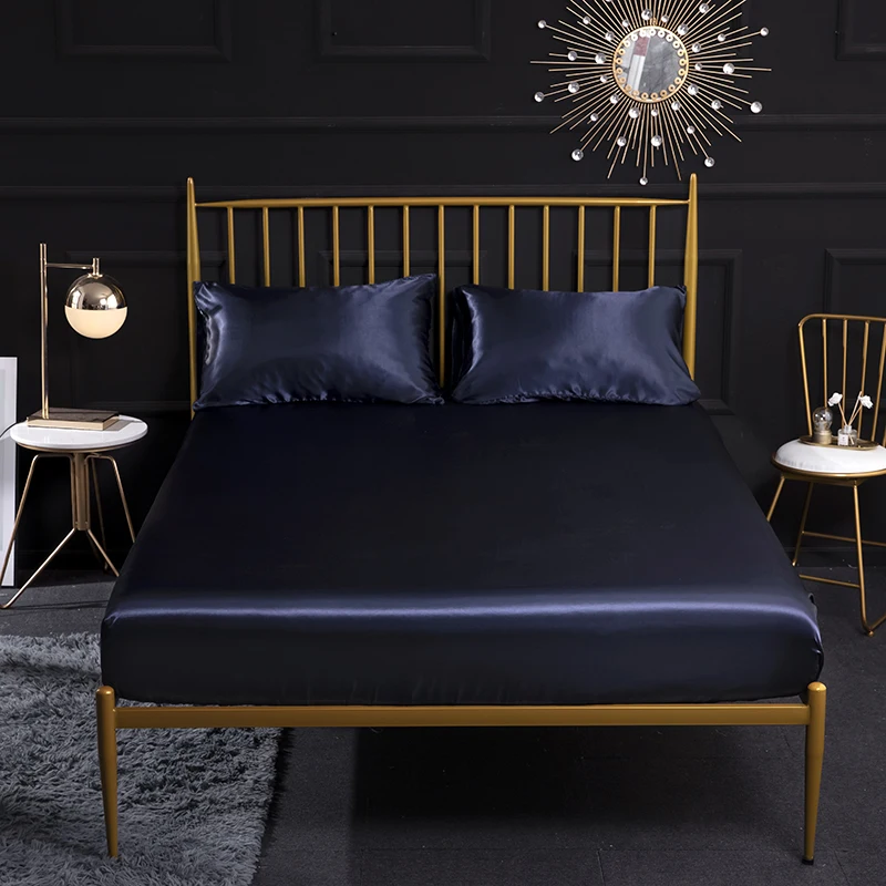 Conjunto de lençóis de cetim planos com elástico, lençol de casal com faixa elástica, roupa de cama de casal, 2 pessoas, capa de colchão queen