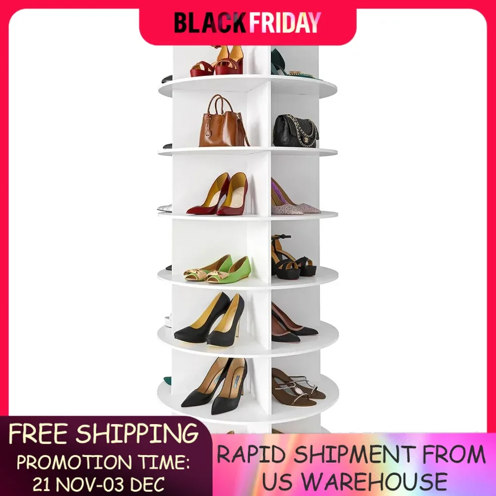 7Tier Rotating Shoe Rack Tower, Spinning Shoe Display Lazy Susan, Revolving 360 Shoe Rack Storage Round Carousel