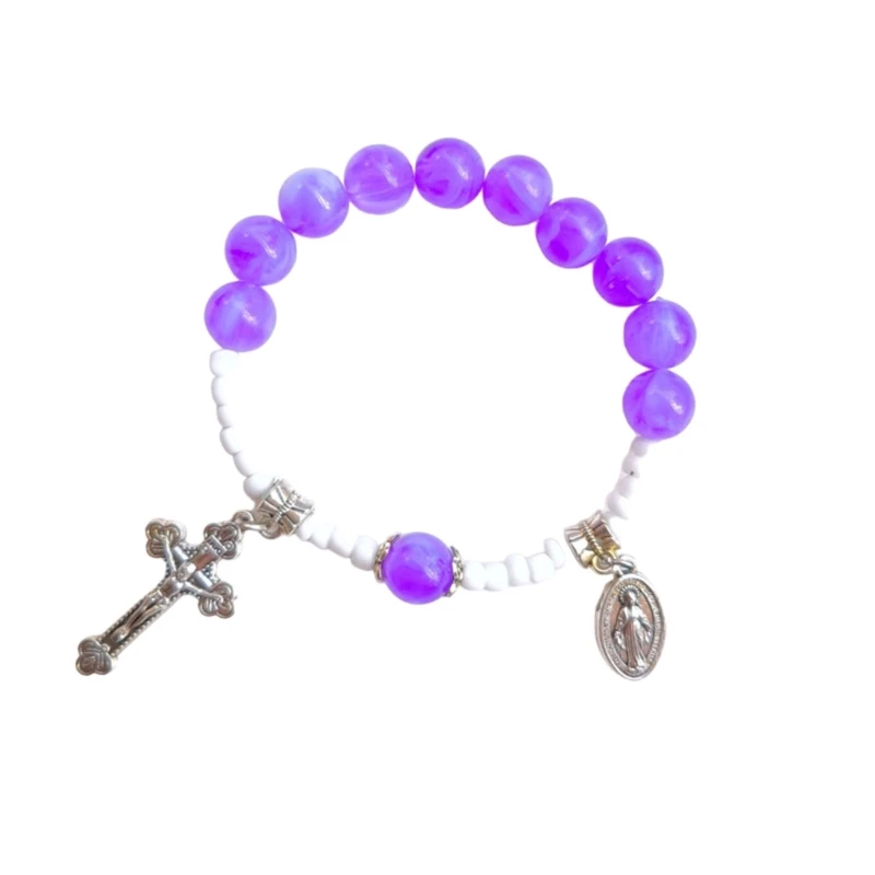 Catholic Glass Beaded Stretch Rosary Bracelets Crosses Pendants Bracelets Bangles Catholicism Prayer Religious Jewelry