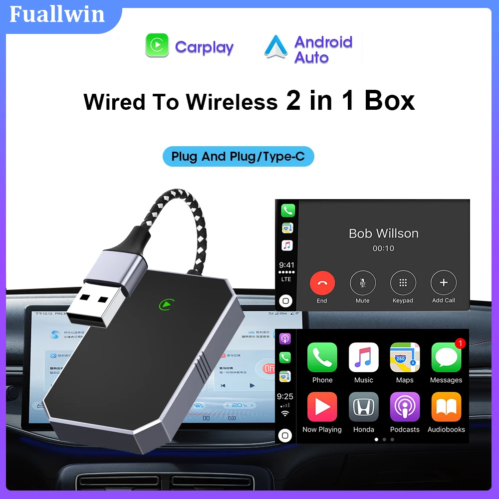 

ACCGUYS Wireless Carplay Adapter Android Auto 2in1 Smart Box Wired To Wireless Plug And Play WiFi Fast Connect Universal New