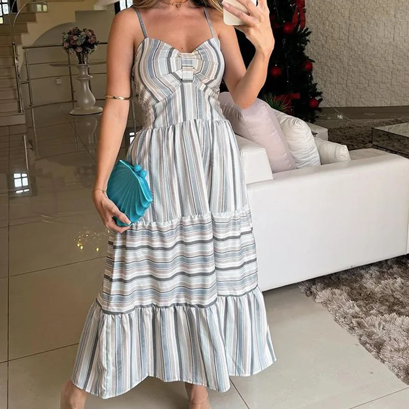 Bohemian Beach Sundresses For Women Fashion Floral Printed Sexy Sling Maxi Dresses Oversized Ladies Casual Long Dress