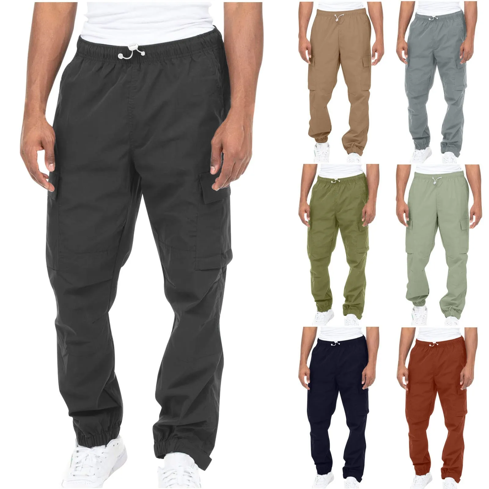 Pantalones de Peto para hombre, pantalones Cargo finos y cómodos de moda, informales, con banda elástica de Color sólido con bolsillos, primavera y verano