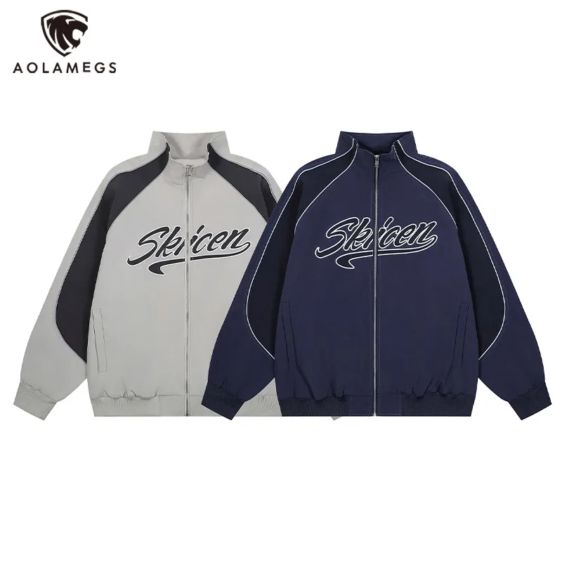 

Men's Jackets American Contrast Color Splicing Tops American Cool Style Letter Clothes College Style Sports Outdoor Coats