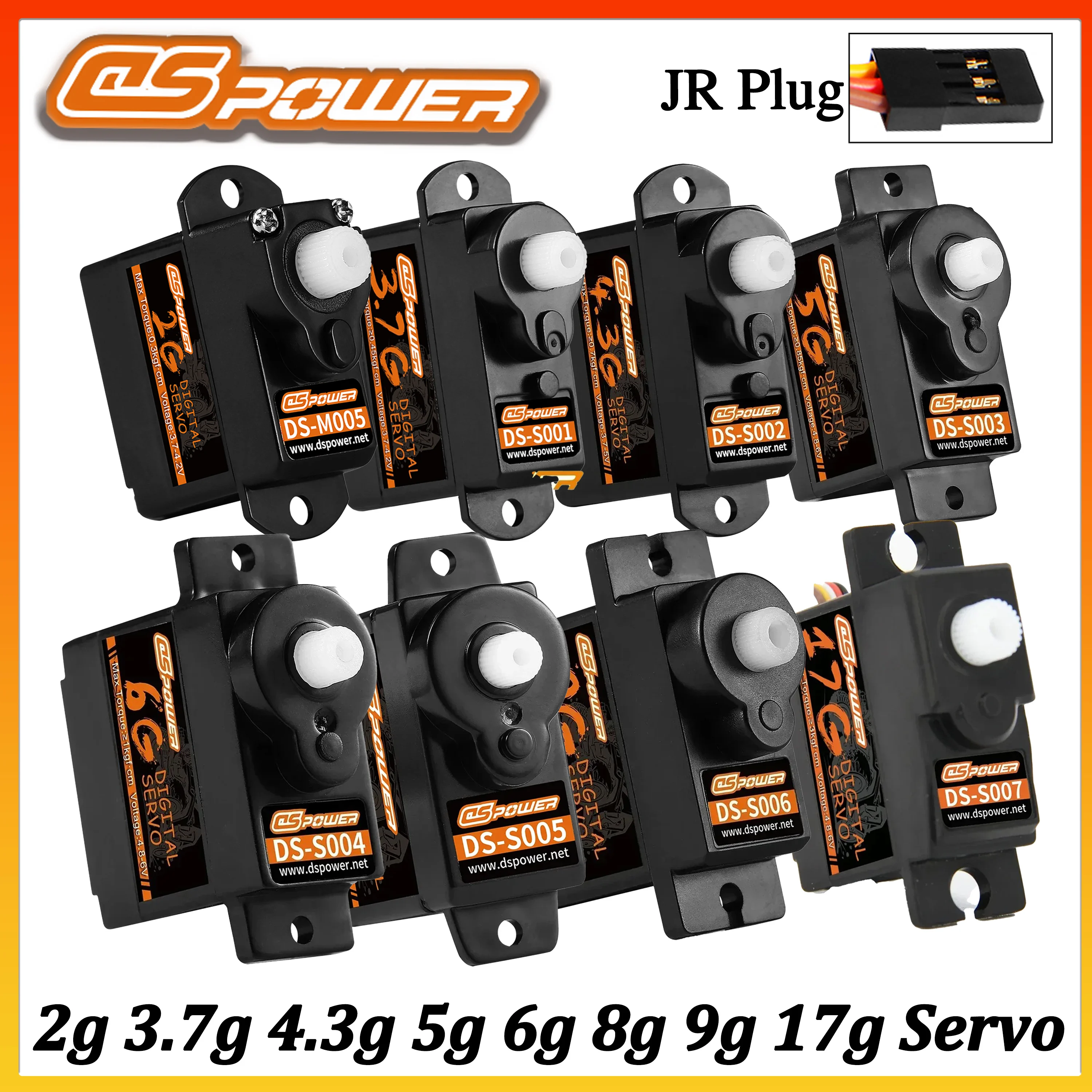 DSPOWER 2g 3.7g 4.3g 5g 6g 8g 9g 17g Digital Servo Plastic Gear for RC Car Plane Fixed-wing Helicopter Robot Boat Wltoys MN82S