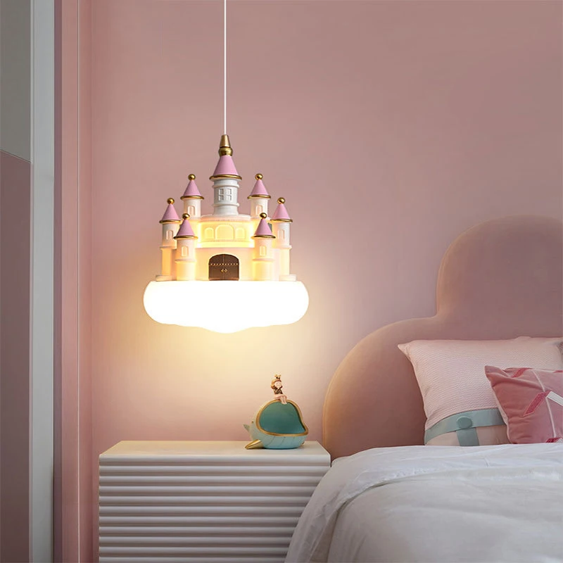 Princess Room Castle Chandeliers Cute Girl Bedroom Bedside Lamps Modern Cartoon Baby Room Children's Room Pink Castle Chandelier