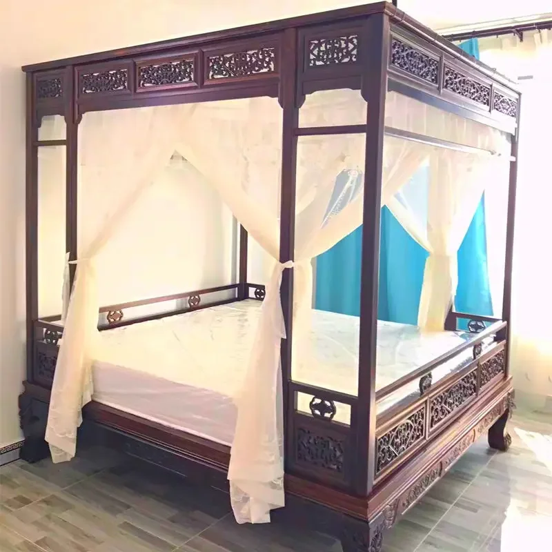 Antique furniture Solid wood double bed Pear wood bed