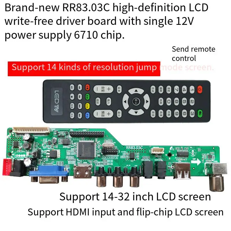 LCD TV 마더 보드, 무료 키 리모컨, RR83.03C, HDVX9-AS T.HD8503.03C 대체 가능