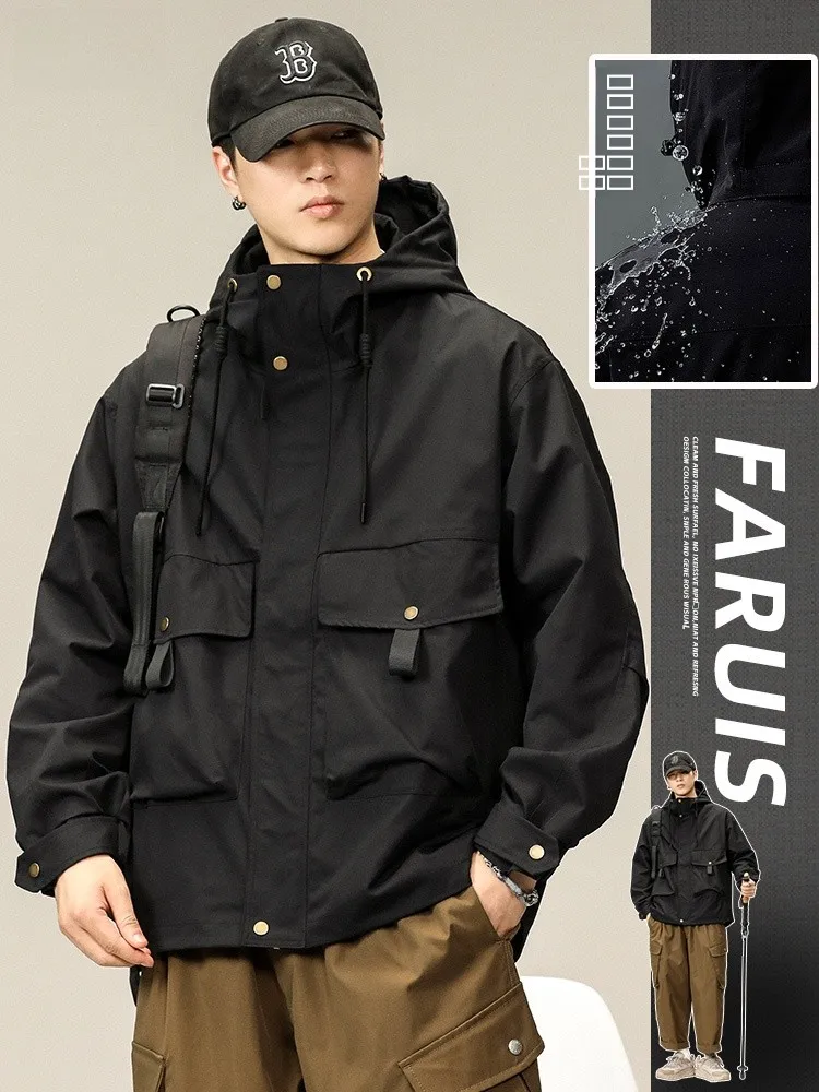 

Men's Hooded Jaet Windproof Outdoor Climbing Clothes Spring New Arrival Workwear Jaet Loose Fit Long Sve Zipper Closure