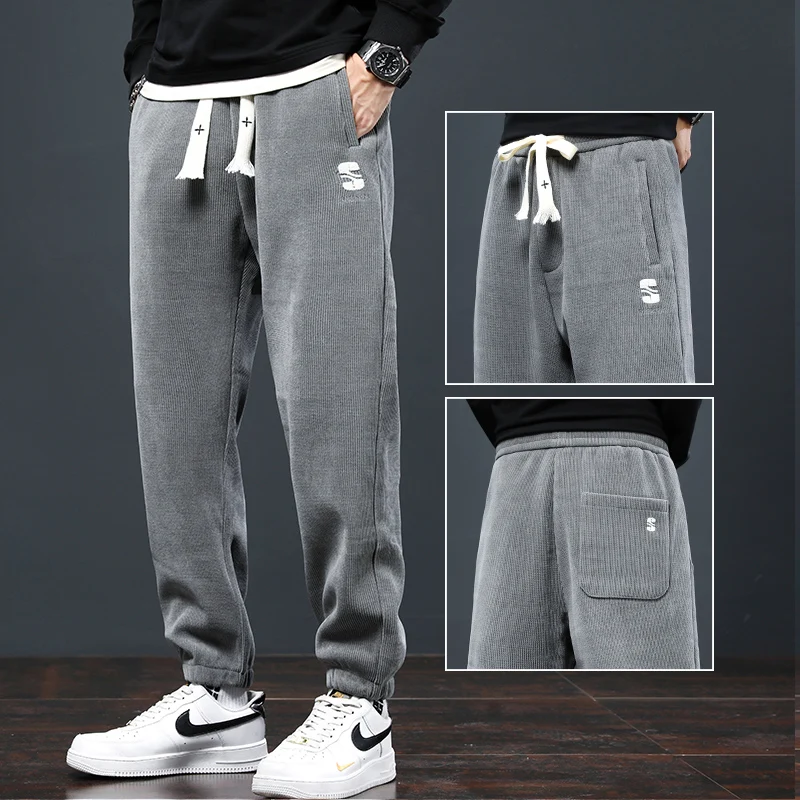 

Corduroy Men's Casual Pants Autumn Winter Workwear Dirt Resistant Wear Resistant Trousers Loose Fit Youth Sle Bla Color