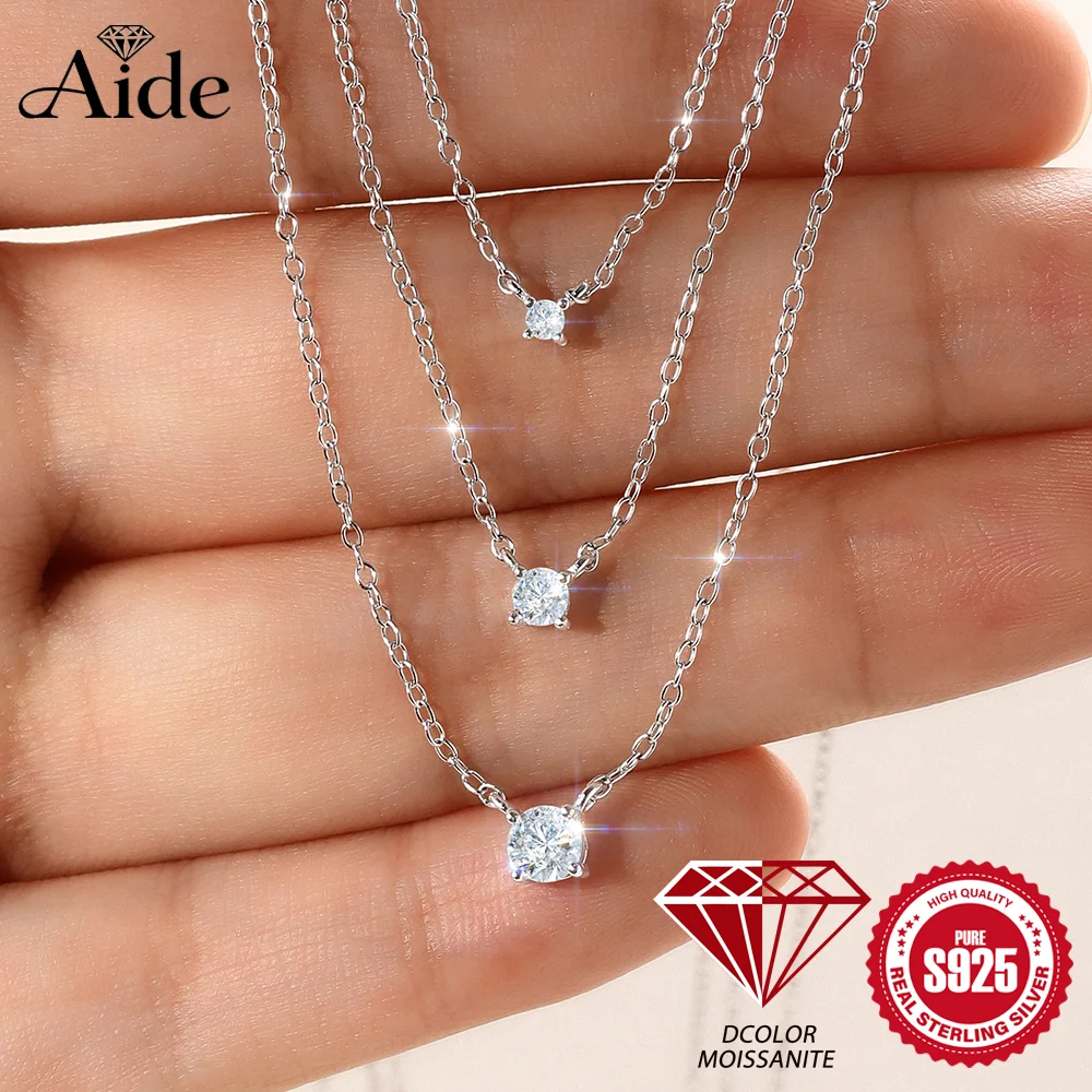 AIDE Plata Halskette aus 100 % echtem Moissanit, 925er Sterlingsilber, für Damen, funkelnd, klassisch, 2/3/4 mm, Labordiamant-Anhänger, Halsband