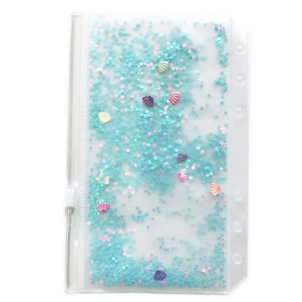 School Stationery 1pc Zipper Loose Leaf Glitter Sequins Standard 6 Hole PVC File Holder Inner Pocket Binder Storage Pouch A5/A6