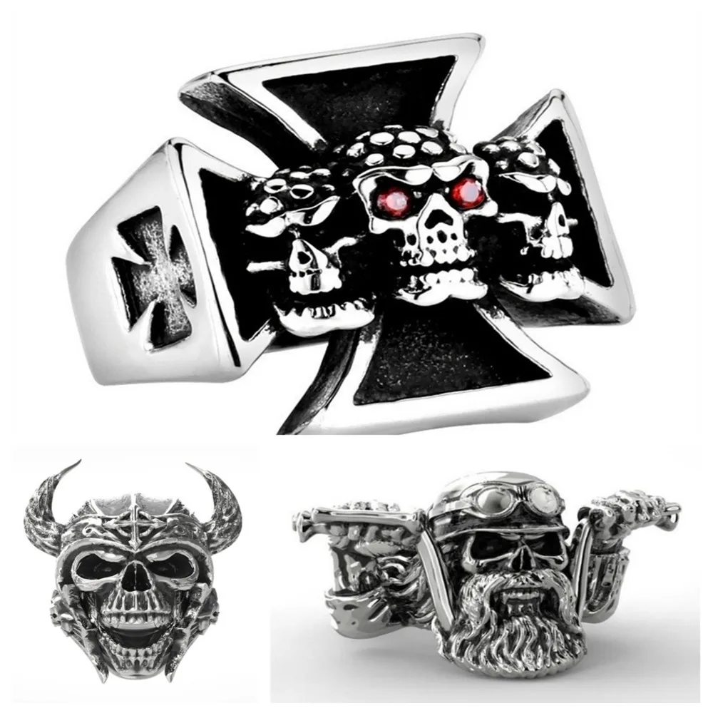 New Simple Retro Men's Bullying Mixed Creative Biker Skull Ring Personalized Street Niche Party Pop Gift JewelryRingsAccessories