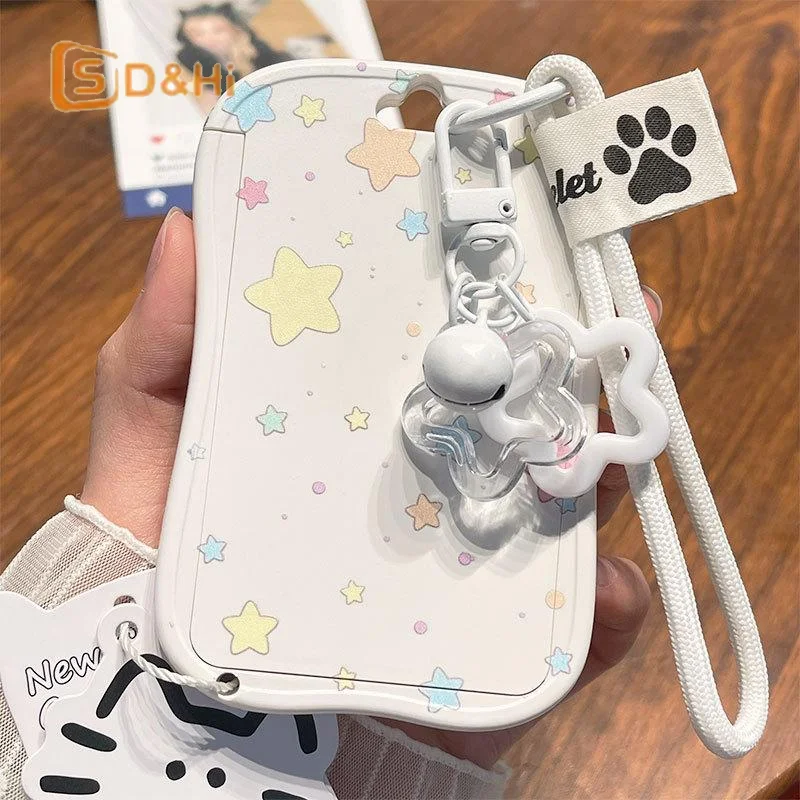 Student School Card Holder Protective Cover With Star Pendant Keychain Photo Card Display Backpack Small Pendant ID Card Holder