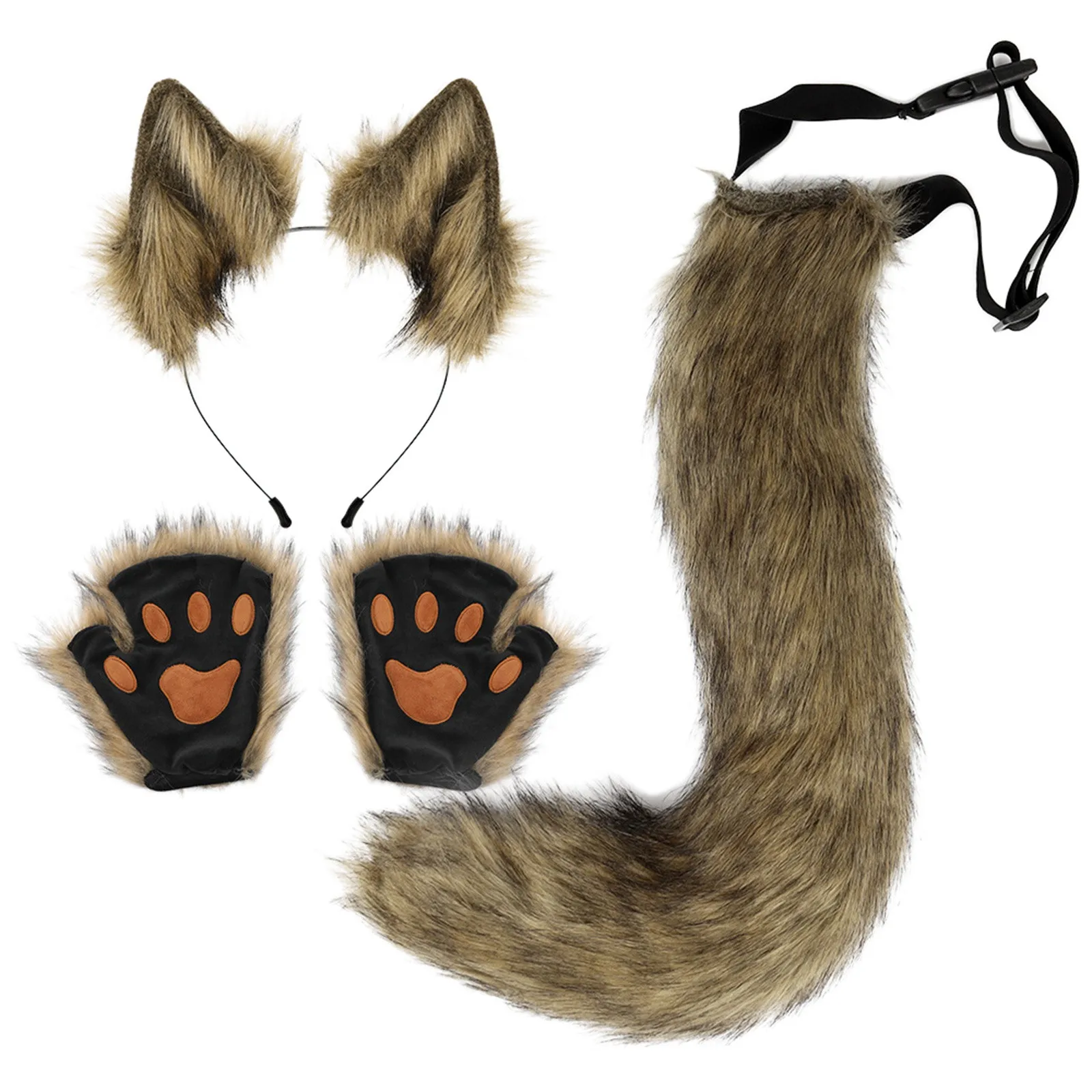 Fuchs Katzen ohren Schwanz handschuhe Set Halloween Cosplay Kostüm Zubehör Fuchs Maske Schwanz halbes Gesicht Faux Pelze Füchse Schwanz Katzen Maske