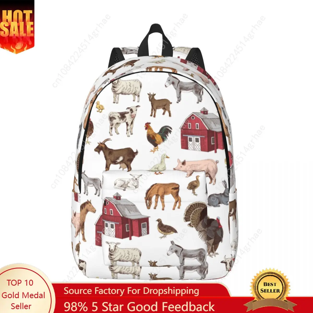 Country Farm Animals Farmhouse Village Pet Backpack for Boy Girl Kids Student Schoolbag Bookbag Goose Pig Daypack Bag Gift