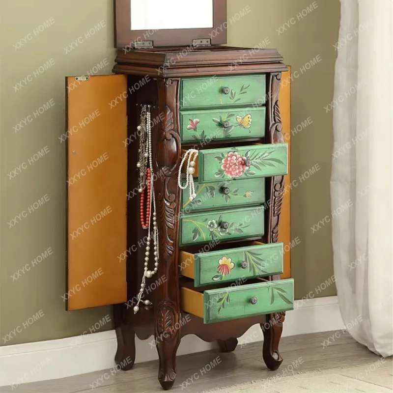 

Винтажный расписной шкаф-зеркало с двумя дверцами для украшений, тумба для спальни