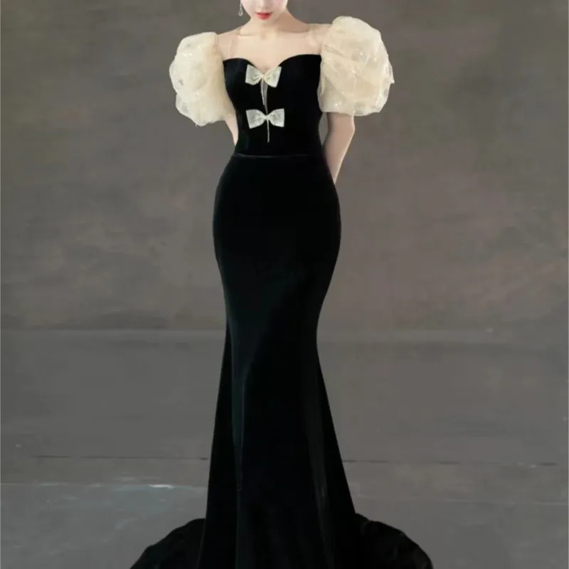 Black velvet new light luxury fishtail feel will art test train dress