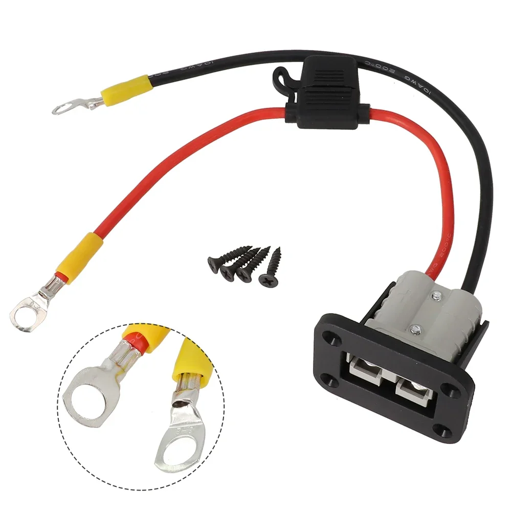 10AWG 50Amp Cable Assembly With M8 Ring Terminals Red Black Jacket And Mounting Bracket For Power Supply And Battery Integration