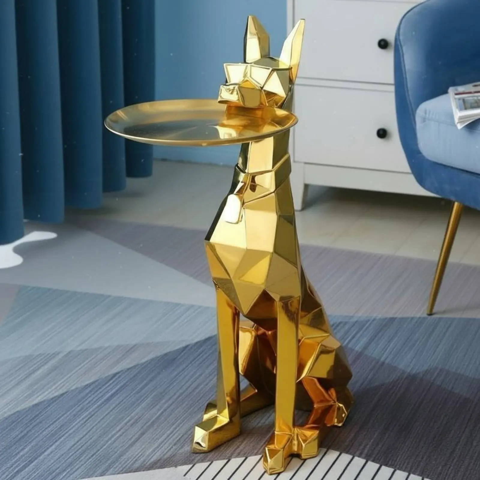 

Doberman Statue Floor Standing Geometric Dog Sculpture Tray Holding Dog Statue Resin Material Home Decor Stable Base