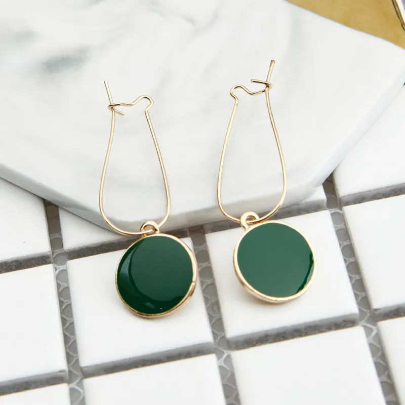 New Selling Simple Green Circle Small Fresh Girls Earrings Female Personality Wild Vintage Round Earrings