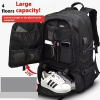 50L 80L Large Travel Backpack for Men, Waterproof Outdoor Sports Bag with Separate Shoe Compartment, Stylish Black Storage Backp