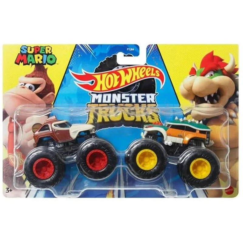 Hot Wheels Monster Trucks 1:64 Scale Demolition Doubles Diecast Car 2-Pack Donkey Kong Vs Bowser Boys Car Toys Gifts FYJ44