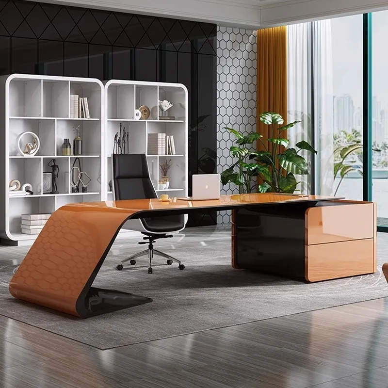 طاولة رئيسية مطلية، مكتب من الدرجة الكبيرة، طاولة الرئيس، مكتب شخصي عصري، طاولة مدير بسيطة وحديثة #4