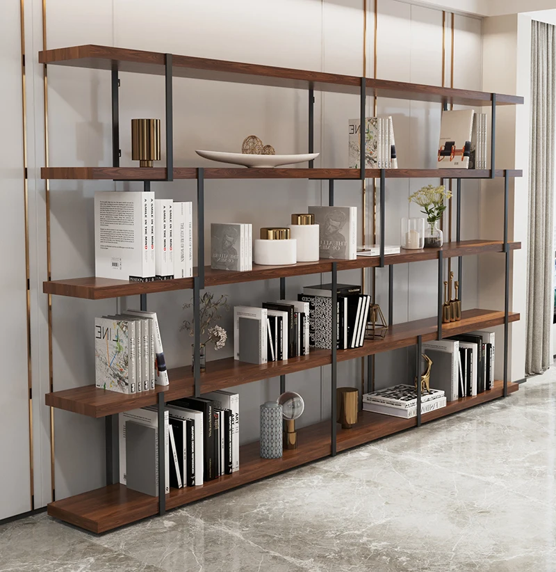 

Simple solid wood bookshelf wrought iron shelf floor partition office multi-layer living room display rack storage