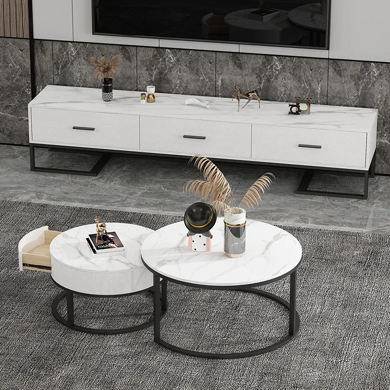 

2021 new small coffee table combination modern simple marble small apartment living room light luxury rock slab bedroom TV