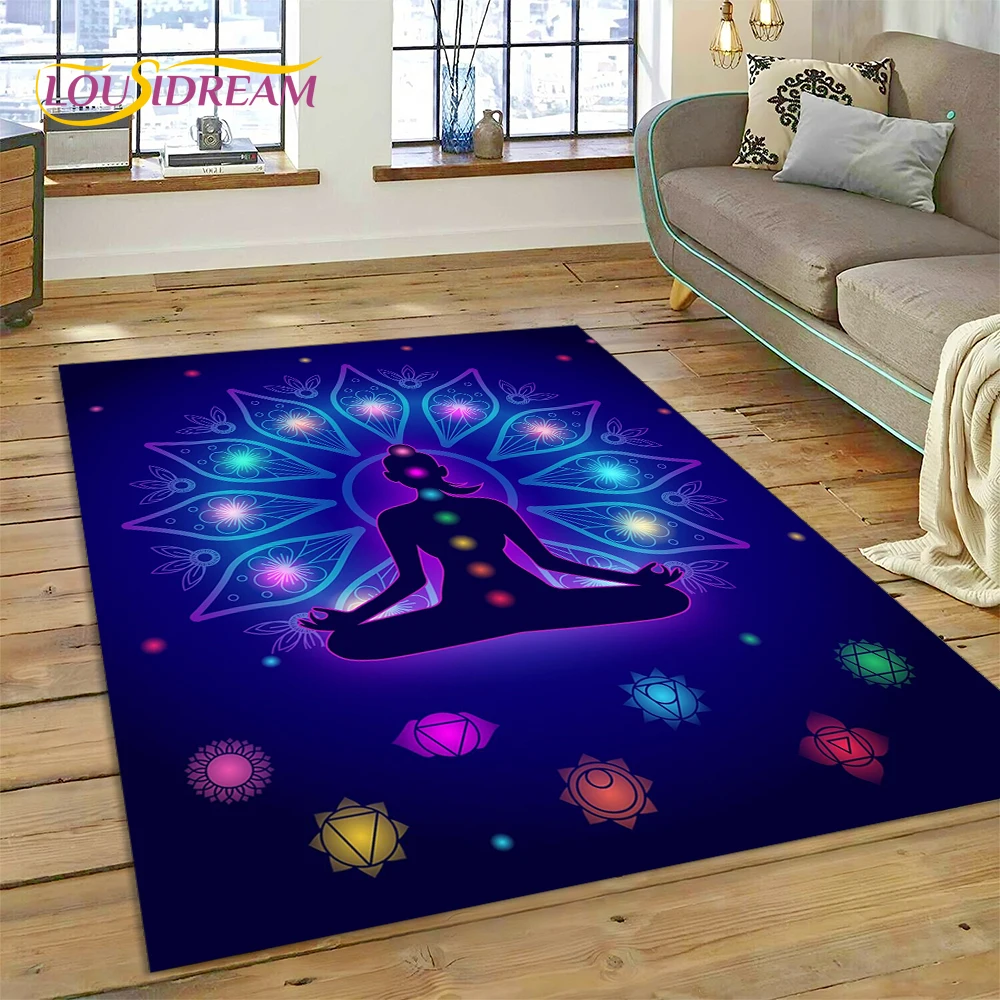 3D Yoga meditazione arcobaleno 7 Chakra tappeto tappeto per soggiorno camera da letto Decor, tappetino decorazione antiscivolo per divano zerbino