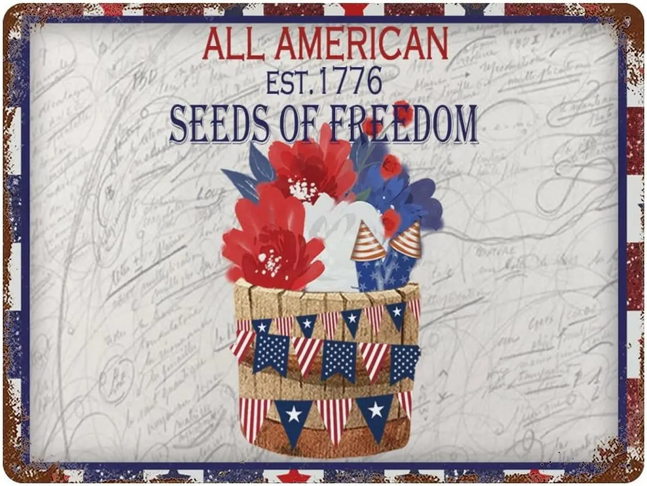 Pool Signs and Decor Outdoor Independence Day All American Metal Sign  Vases Flowers 4th of July Memorial Personalized Wall Vint