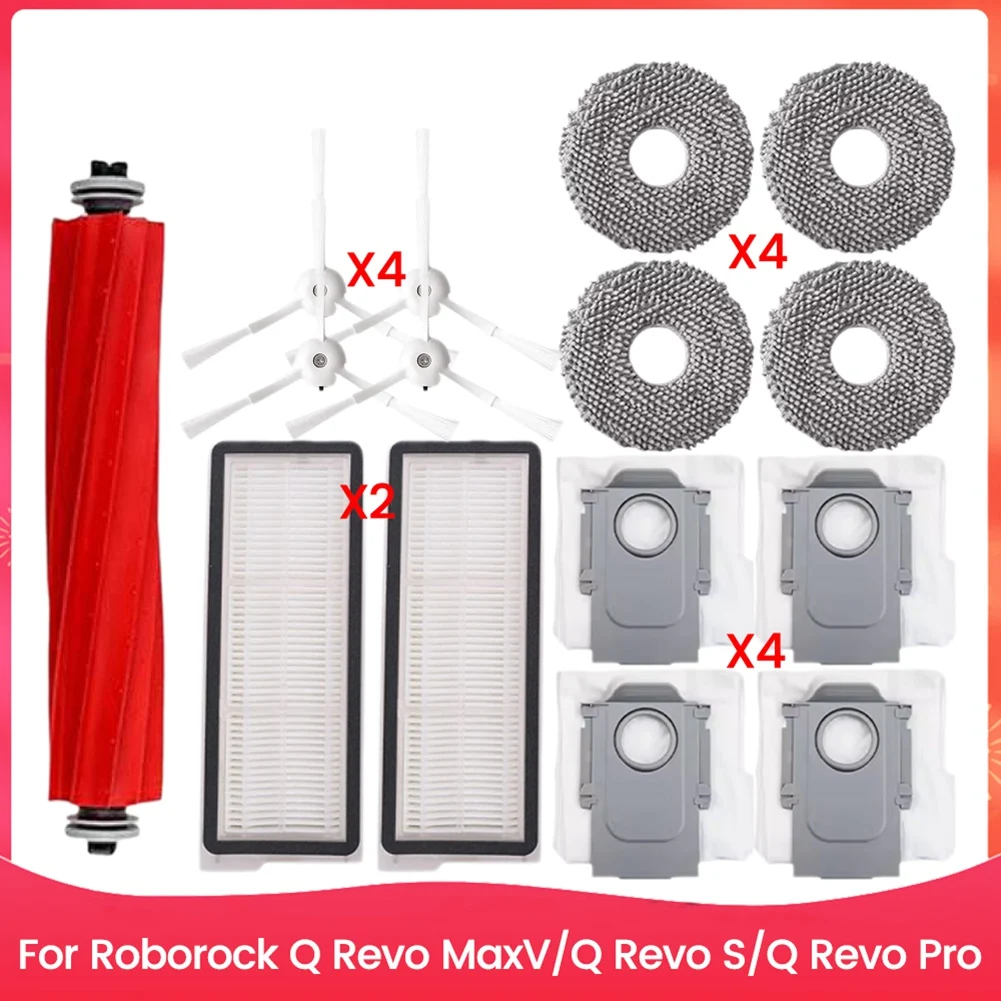 Whyy-para roborock q revo maxv/q revo s/q revo pro peças de aspirador de pó escova lateral principal saco de pó filtro hepa panos mop a