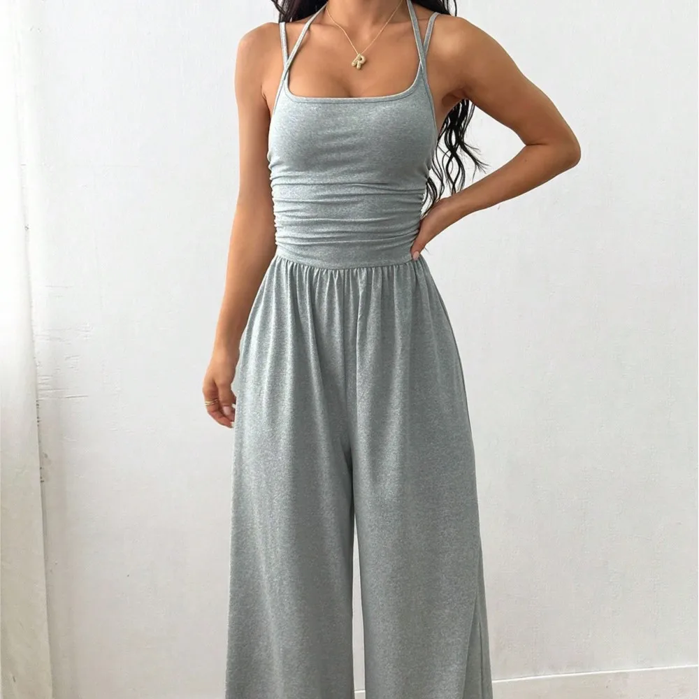 

Summer Womens Fashion Spaghetti Strap Tube Top Jumpsuit High Waist Slimming Wide Leg Loose Casual One Piece Romper for Daily