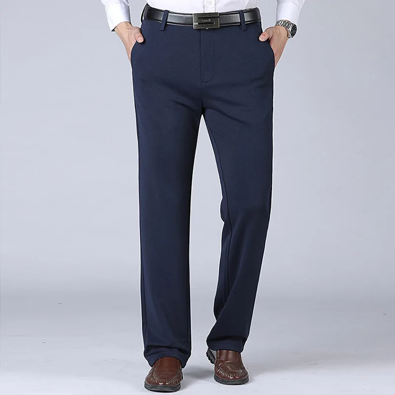 Pantalones de negocios para hombres, pantalones de traje recto de cintura elástica, pantalones largos de trabajo formales, pantalones casuales