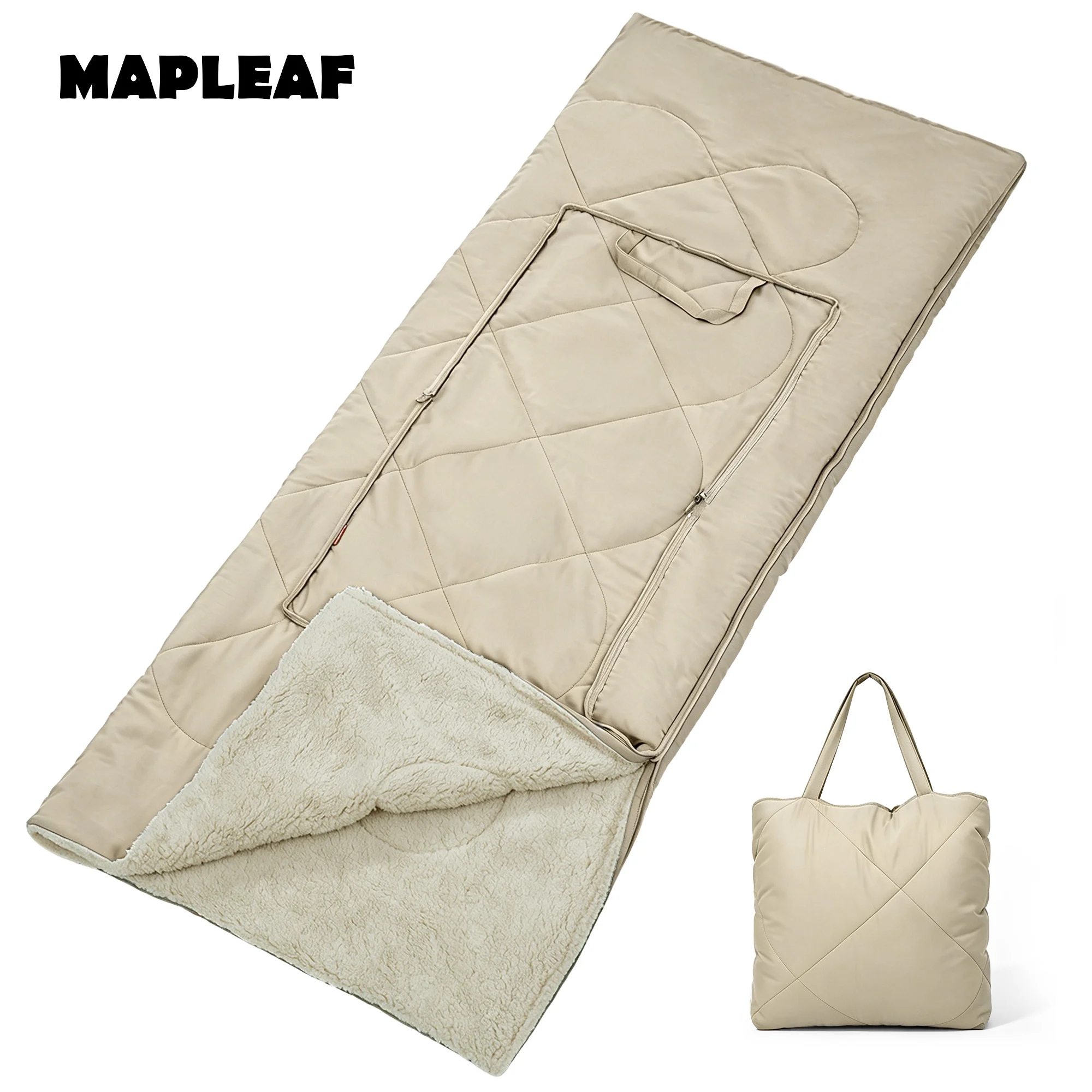 MAPLEAF Fleece slaapzak 3-in-1 deken kussen wikkel waterafstotend draagbare kampeerdeken ademend machinewasbaar voor buiten