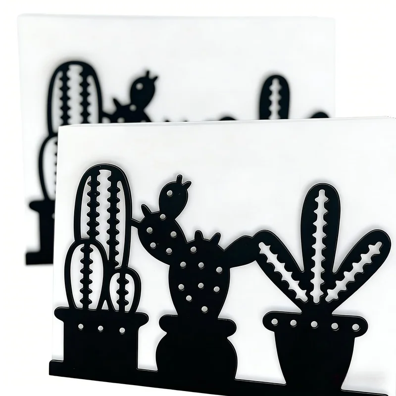 Black Stainless Steel Cactus Napkin Holder Farmhouse Style1to2Multi-functional paper towel storage box for kitchen and dining ta