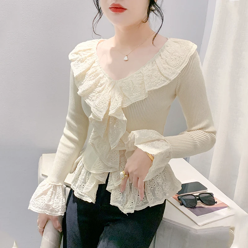 เสื้อไหมพรมคอวีทรงเข้ารูปสำหรับผู้หญิง ดีไซน์ผ่าข้าง สไตล์เกาหลี เหมาะสำหรับใส่ทำงาน ให้ลุคทันสมัย